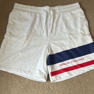 Armani Exchange White Shorts with Navy and Red Accents